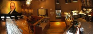 Panorama view of the interior of Foudners Cafe