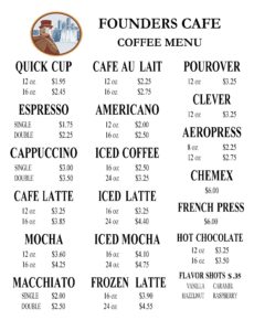 coffee menu founders cafe rochester ny